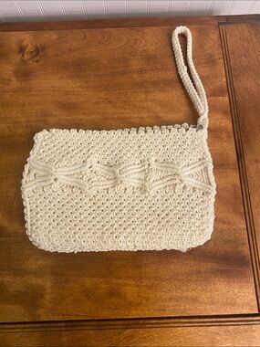 Mister Ernest Cream Crochet Wristlet Clutch with Braided Detail